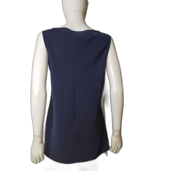 Josie By Natori Sleeveless Navy Blue Top Blouse Embroirdered Floral Size Medium - Picture 2 of 5